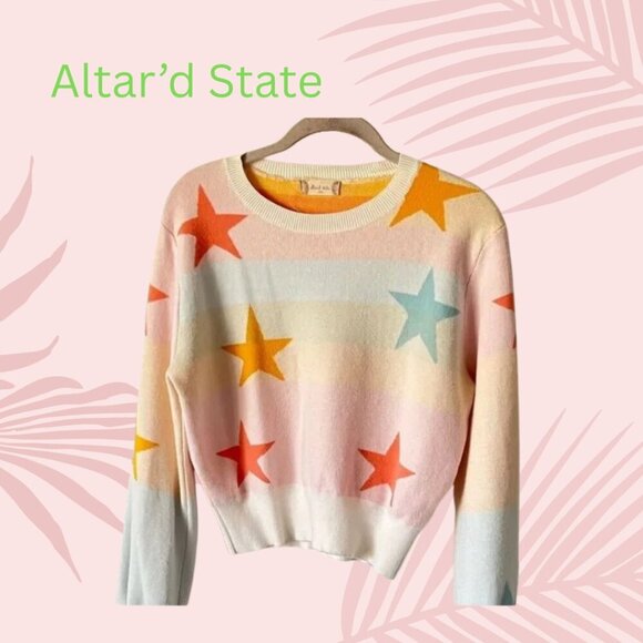 Altar'd State Multicolor Star Sweater Chic Women’s boutique top small designer - Picture 10 of 10